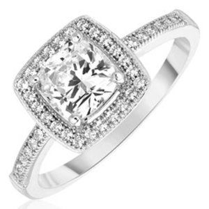 SPECTACULAR Sterling Silver Square Halo Ring with Cubic Zirconias